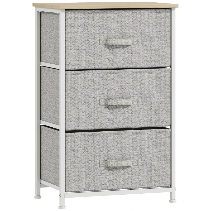 HOMCOM Meuble de rangement chiffonnier moderne 3 tiroirs en tissu, cadre en acier et MDF, 45 x 30 x 71 cm, gris