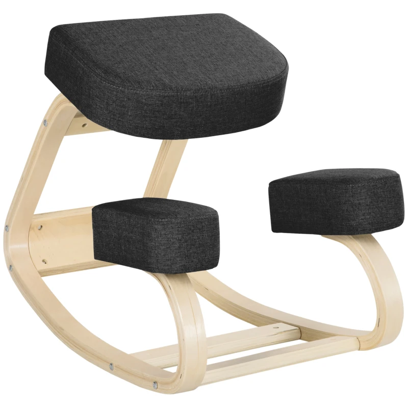 Vinsetto Silla de rodillas ergonómica, taburete de asiento para postura saludable, madera de abedul, capacidad de carga de 120 kg, Negro
