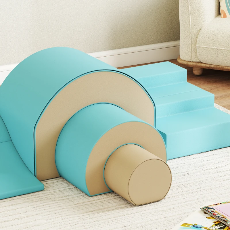 AIYAPLAY 5-delig Softbouwstenen Set voor Baby's en Peuters, Schuim, Kunstleer, 5 Creatieve Vormen, Binnen Set voor Klimmen, Kruipen, Spelen, Groen(m-9)