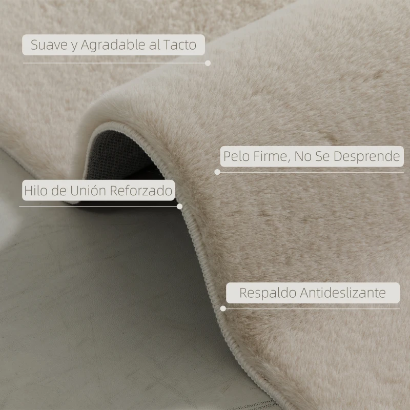 HOMCOM Alfombra Salón 160x230 cm Lavable en Lavadora Pelo Largo Estilo Moderno Tapete para Sala de Estar Dormitorio Crema