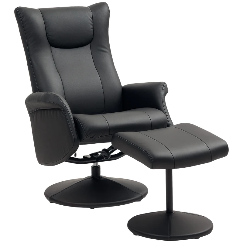 HOMCOM Silla de jefe con reposapiés, aspecto de cuero, giratoria, respaldo ajustable, capacidad hasta 150 kg, Negro