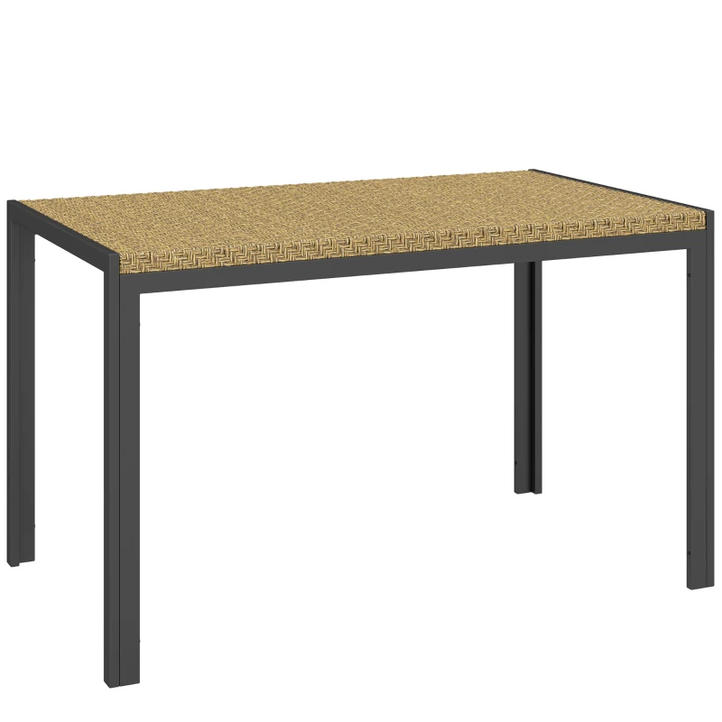 Outsunny Mesa de jardín rectangular 4 personas en acero y tablero de resina trenzada PE efecto ratán, 120x70x72 cm