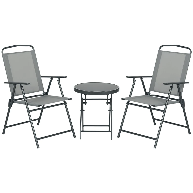Outsunny Conjunto de Muebles de Bistró Exterior con Mesa de Jardín Plegable, 53,5x64x93 cm, Gris Claro