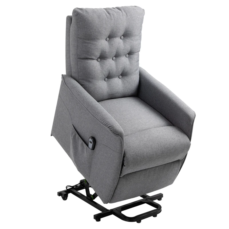 HOMCOM Sillón de Relax eléctrico Silla elevadora reclinable con Reposapiés Ajustable Lino Gris