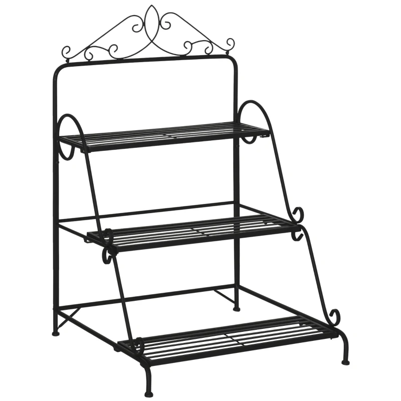 Outsunny Estante de Flores Soportes de Macetas Porta Planta Escalera Plantas con estantes en metal 3 Niveles Forma escalera Para Interior Balcón Jardín Terraza dim. 60,5L x 59,5l x 95,5H cm Negro