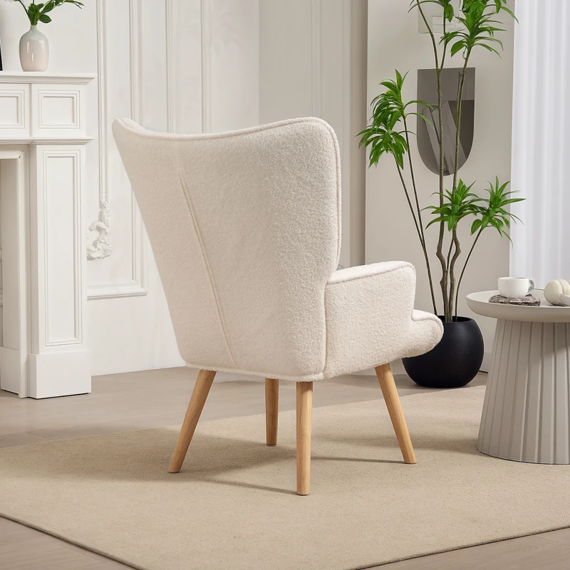 HOMCOM Silla de salón en tela bouclé, silla capitoné y acolchada con patas de madera, 71x74x96 cm, beige