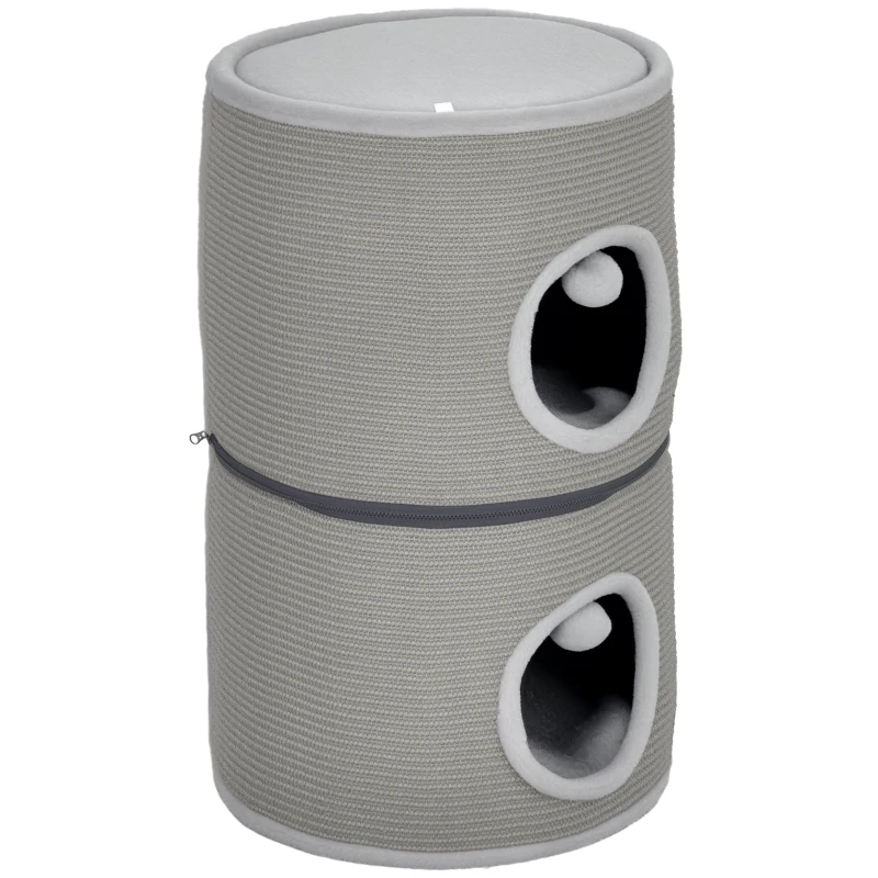PawHut Tour pentru pisici modular tonou zgâriat pisici cu fermoar separabil 3 nivele două mingi Ø 42 x 69H cm gri