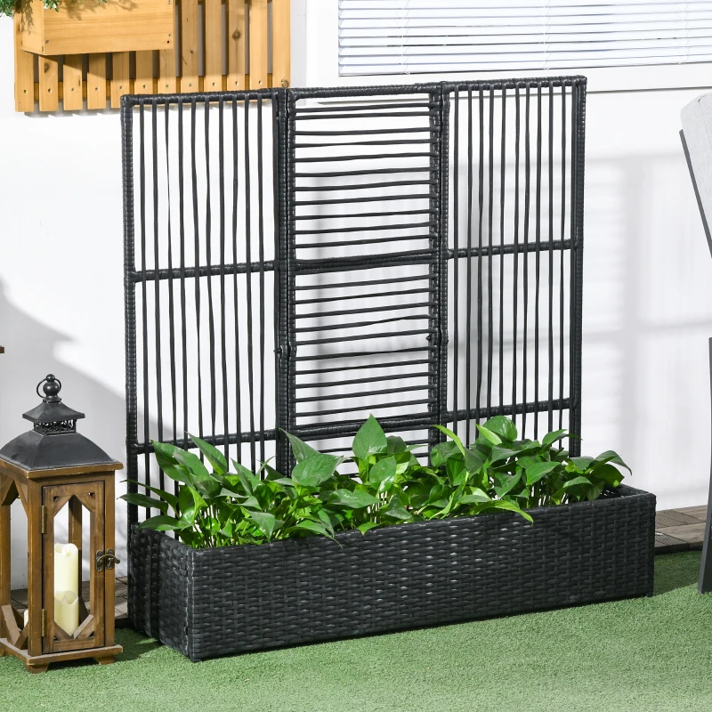 Outsunny Blumenkasten cu grilaj, rezistent la intemperii, Ratan Polyrattan, 103 x 103 x 29 cm, Negru