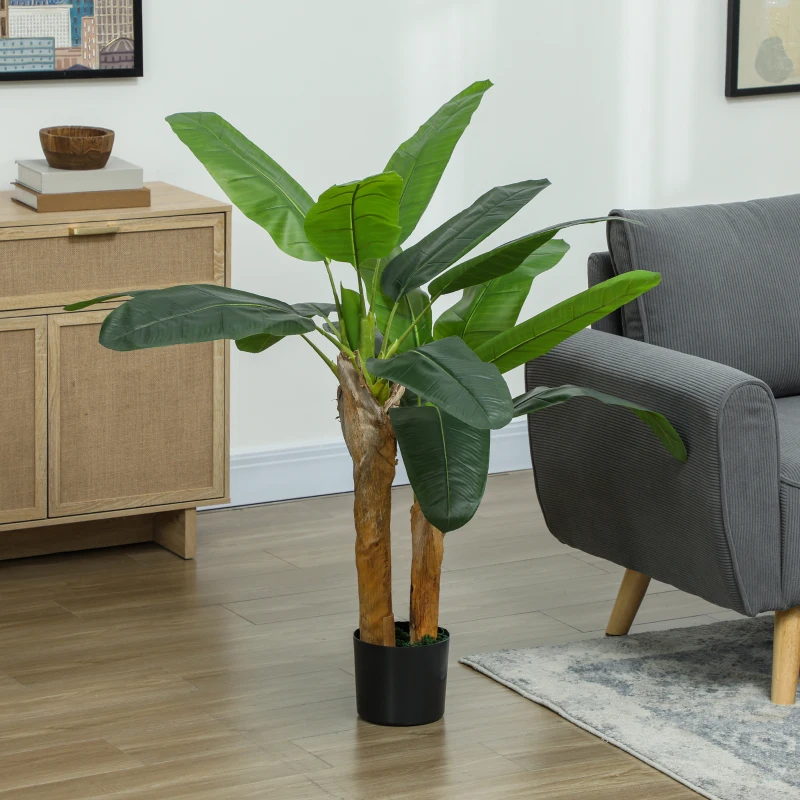 HOMCOM Set de 2 plante artificiale interioare 120 cm bananieri în ghiveci pentru decor acasă, birou, living, dormitor