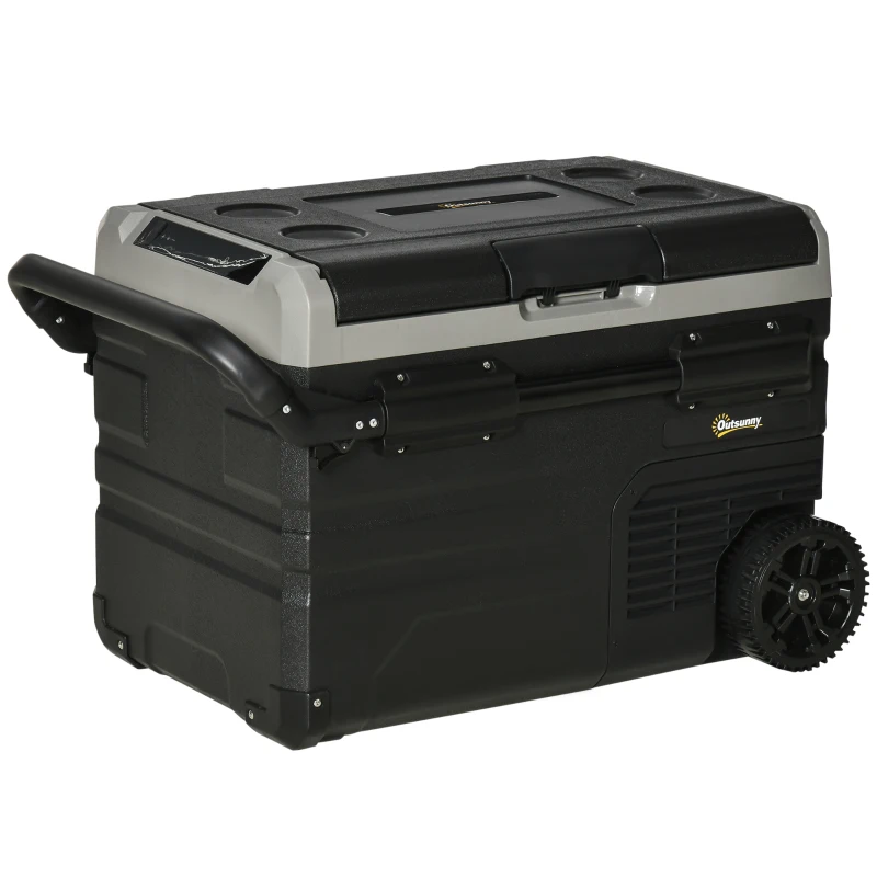 Outsunny Frigider auto 40L cu LED, compresor, mânere și roți, portabil, 12/24V DC și 110-240V AC, gri și negru