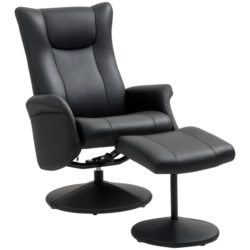 HOMCOM Fotoliu cu Fotoliu, Aspect de piele, Rotativ, Spate reglabil, pana la 150 kg, Negru