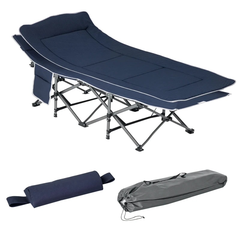 Outsunny Campingbett, pat pliabil cu pernă, 188 x 64,5 x 53 cm, bleu foncé