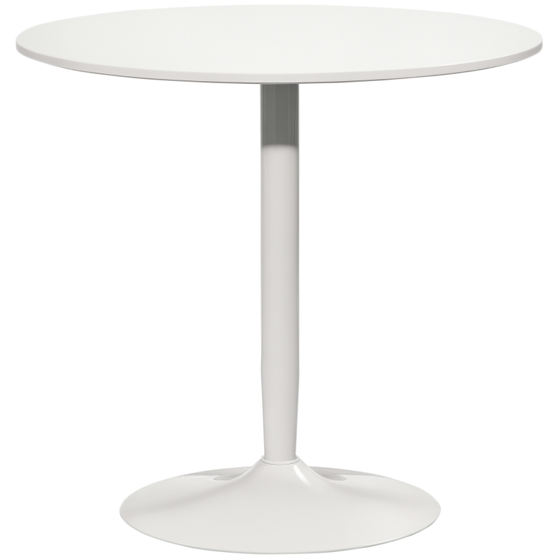 HOMCOM Masă de bucătărie pentru 2 persoane, blat rotund Ø80 cm, MDF și oțel, antiderapant, Alb, 75H cm