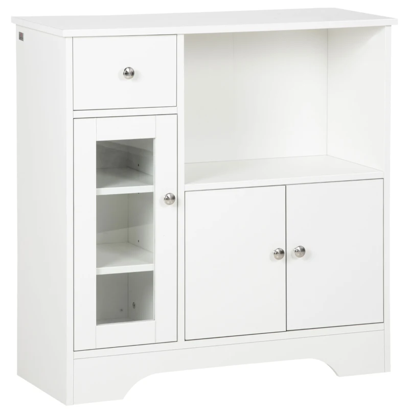 HOMCOM Bufet de bucătărie modern cu ușă din sticlă, sertar, spațiu mare și rafturi reglabile 80 x 30 x 82 cm alb