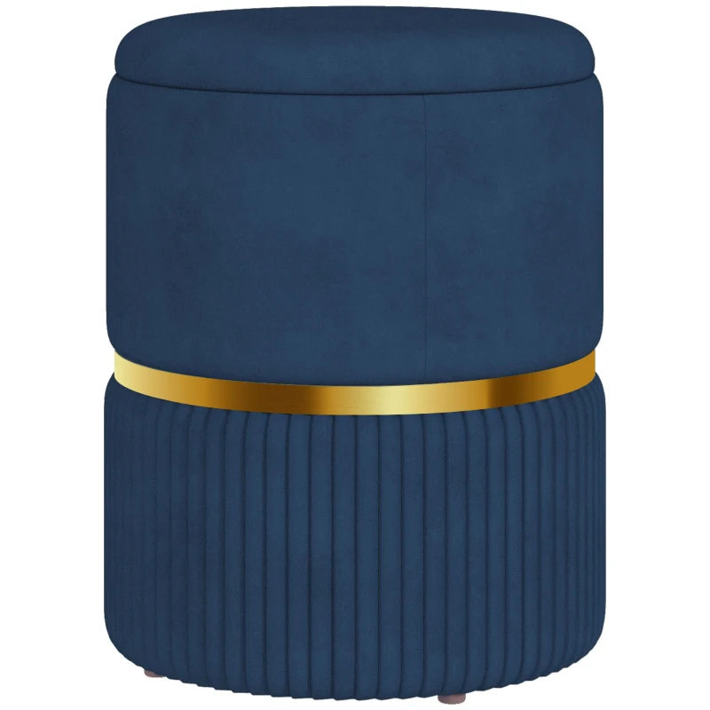 HOMCOM Puf scaun-taburet pentru picioare cu depozitare interioară din catifea 36 x 36 x 44 cm pentru sufragerie dormitor bleu