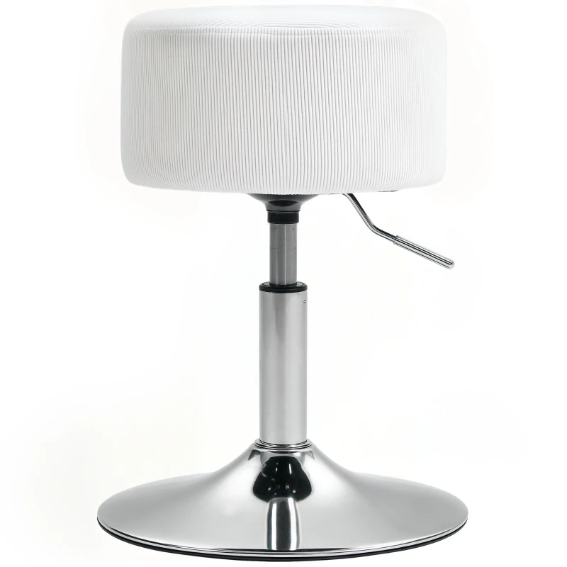 HOMCOM Taburet, cu pernă, cu cadru metalic, aspect de catifea, înălțime reglabilă, 360° rotativ alb