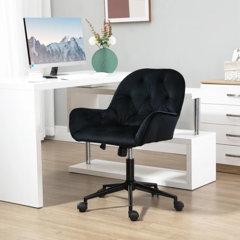 Vinsetto Fotoliu de birou, fauteuil de birou în catifea, scaun pivotant la 360°, reglabil în înălțime, 60 x 61 x 81-91 cm, negru