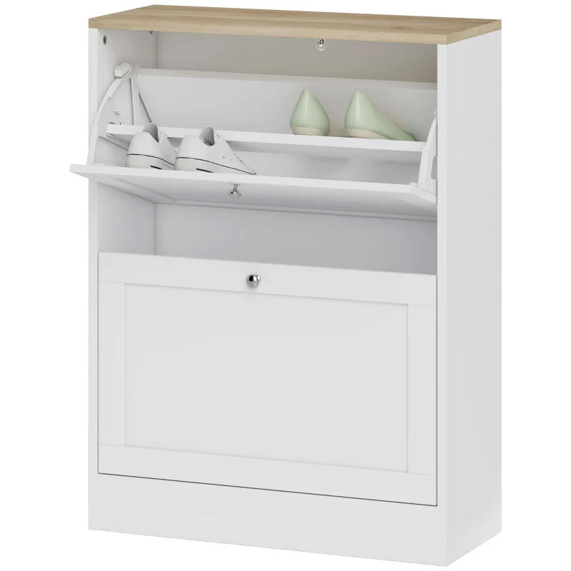 HOMCOM Dulap de pantofi 12 perechi, mobilier de intrare cu 2 sertare rabatabile și rafturi reglabile, 60 x 24 x 80 cm, alb