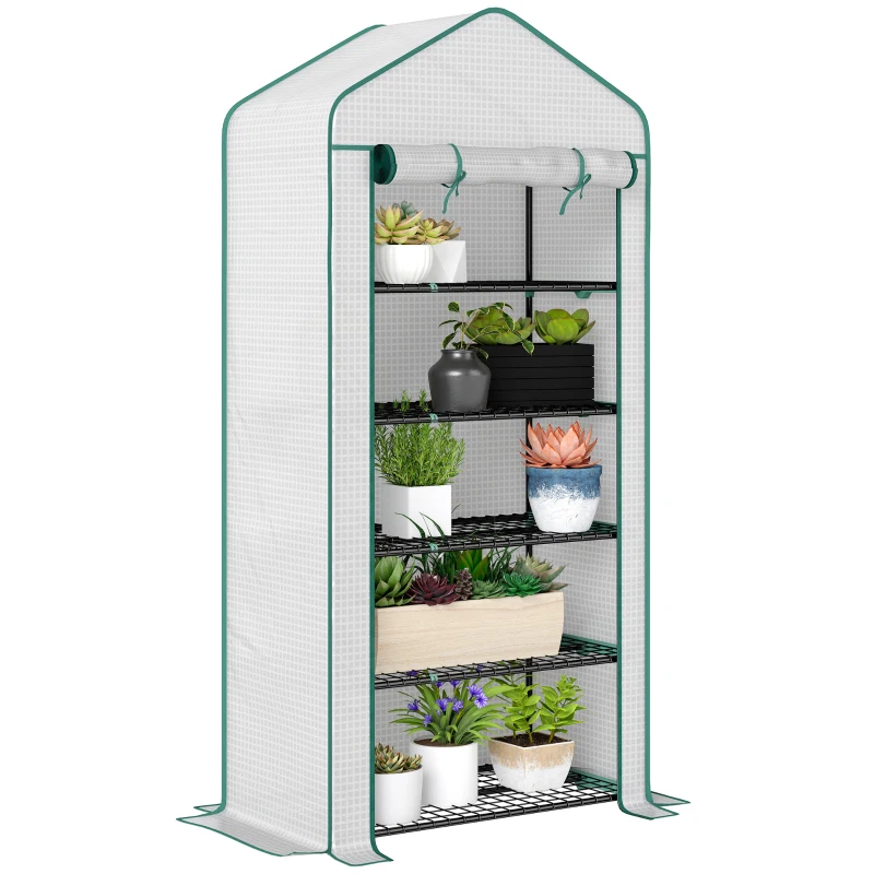 Outsunny Seră de grădină Seră 5 nivele cu o ușă rulantă, Foliu din PE Rezistent întărit dim. 90L x 49l x 193H cm