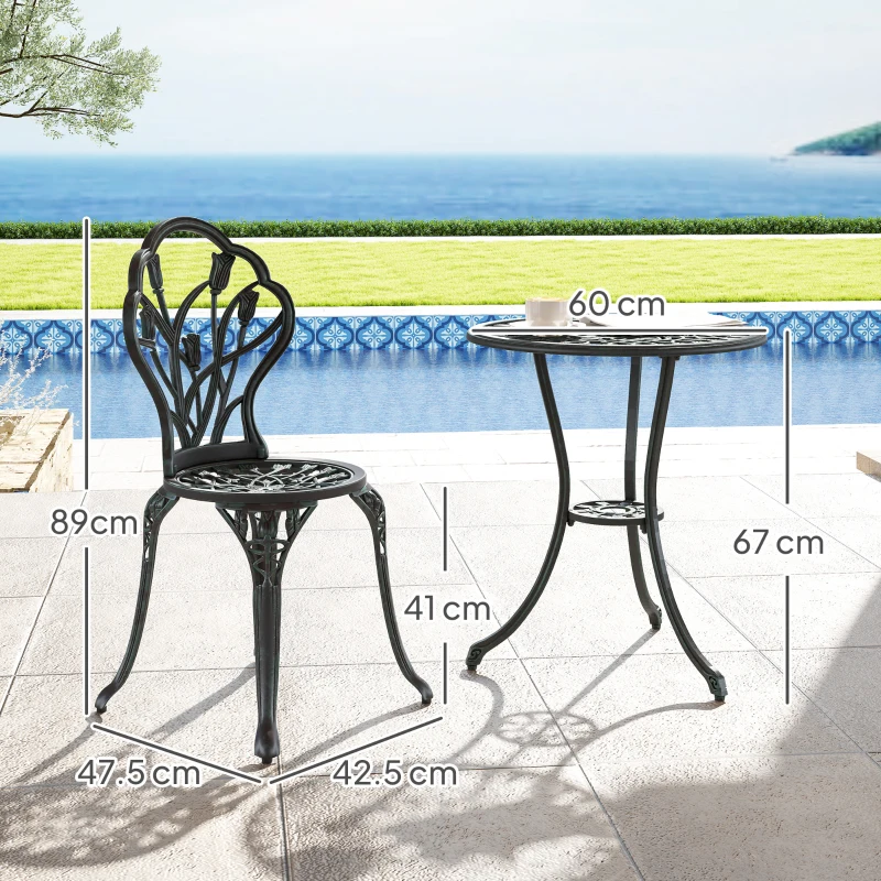 Outsunny Set Mobilier de Grădină 2 Locuri 2 Scaune + Masă Rotundă Fontă de Aluminiu Imitație Fier Forjat Verde