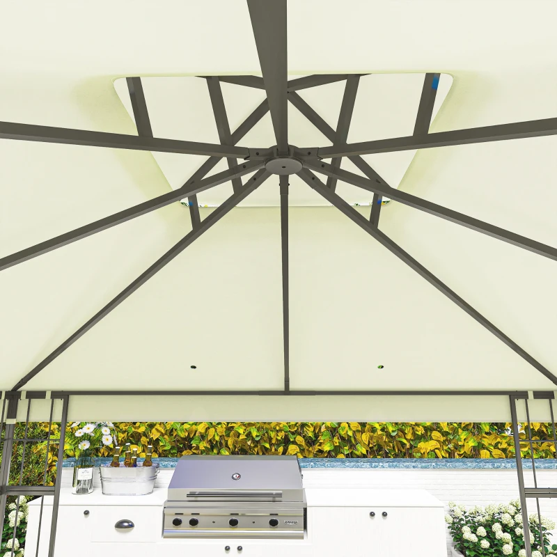 Outsunny Pavilion de grădină 3 x 3 m, design cu două niveluri, Protecție UV30+, Rezistent la UV, Protecție solară, Cadru din metal, Crem