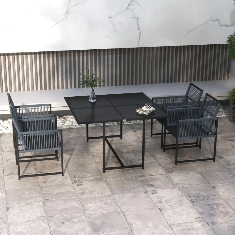 Outsunny Set mobilier de grădină 5 piese, Grup de dining în aer liber, rezistent la intemperii, 1 masă, 4 scaune, Gri
