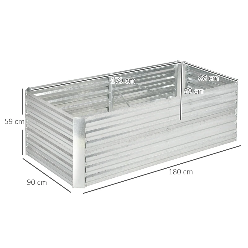Outsunny Pat de grădină în formă de potager dreptunghiular cu tuburi de armare din oțel galvanizat 180 x 90 x 59 cm