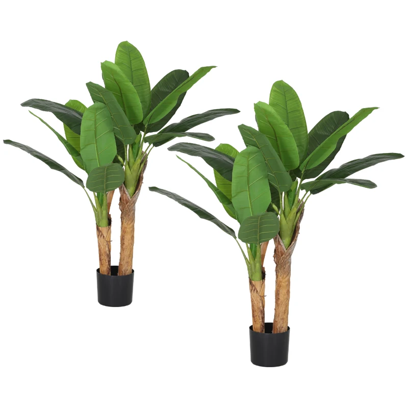 HOMCOM Set de 2 plante artificiale interioare 120 cm bananieri în ghiveci pentru decor acasă, birou, living, dormitor