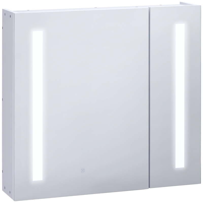 kleankin Oglindă de perete cu LED-uri pentru baie, 2 uși și 3 niveluri, 70 x 15 x 65 cm, alb