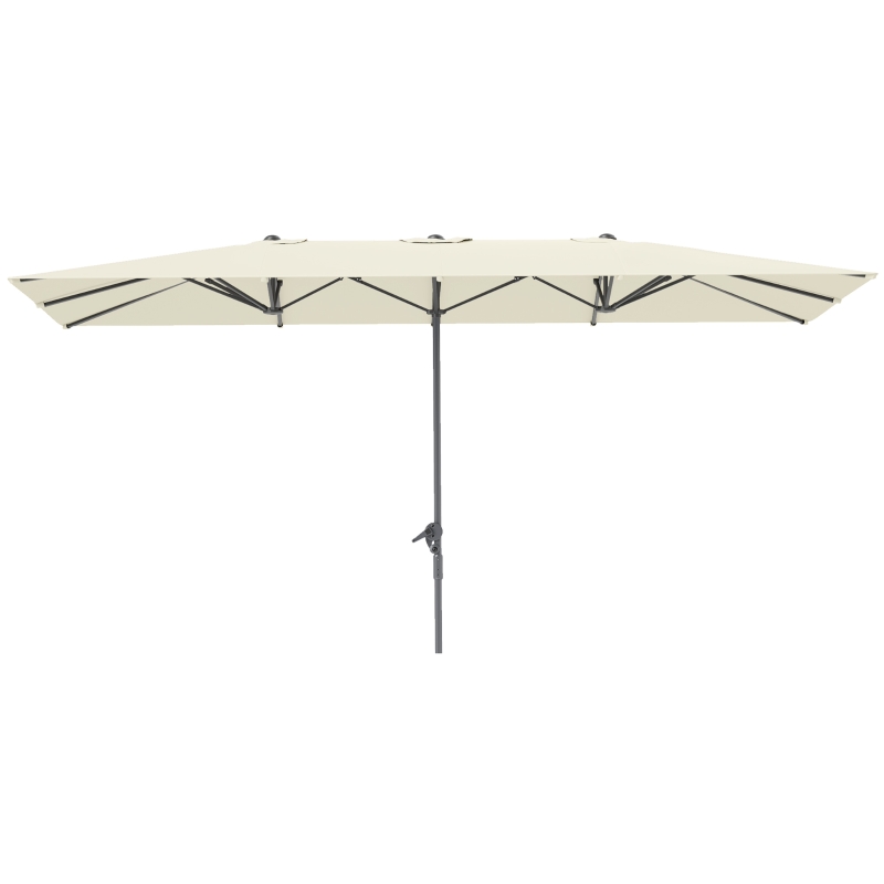 Outsunny Umbrelă dublă, 451 x 264 cm Umbrelă cu sistem de manivelă, 12 bale metalice, Stâlp din aluminiu, Crem