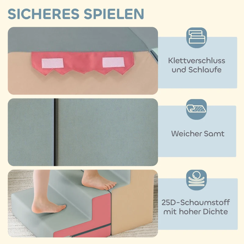AIYAPLAY 2-teiliges weiches Spielblöcke-Set für Kleinkinder, Stoffbezug in Samtoptik, Schaumstoff, zum Klettern, Bauen, Spielen, Bunt(m-5)