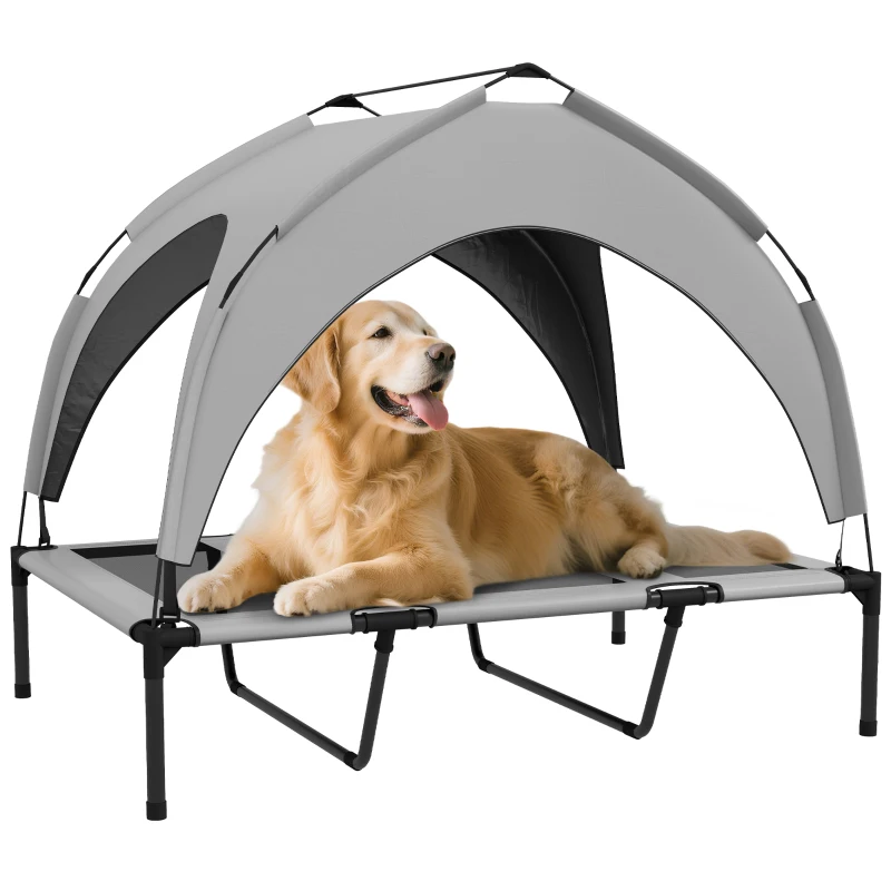 PawHut Pat pentru animale de companie pe picioare înalt confort velum anti-UV din oxford, geantă de transport inclusă 106 x 76 x 94 cm gri