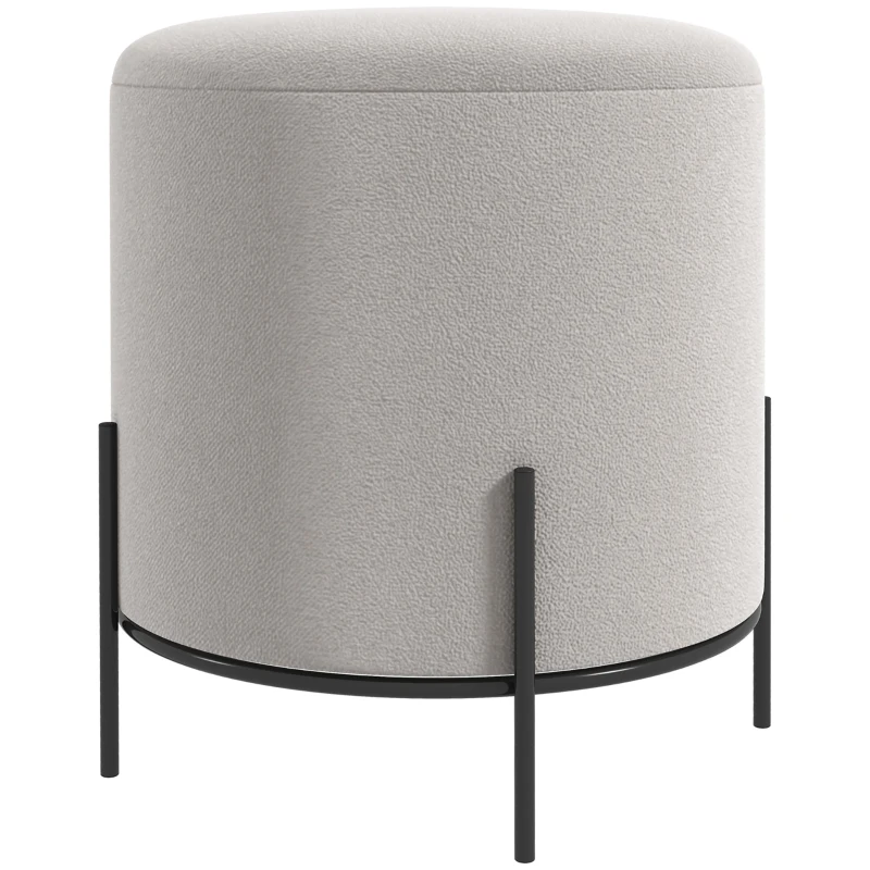 HOMCOM Pouf taburet pouf suport pentru picioare din catifea cu picioare din oțel pentru salon dormitor Ø 35 x 38 cm gri deschis