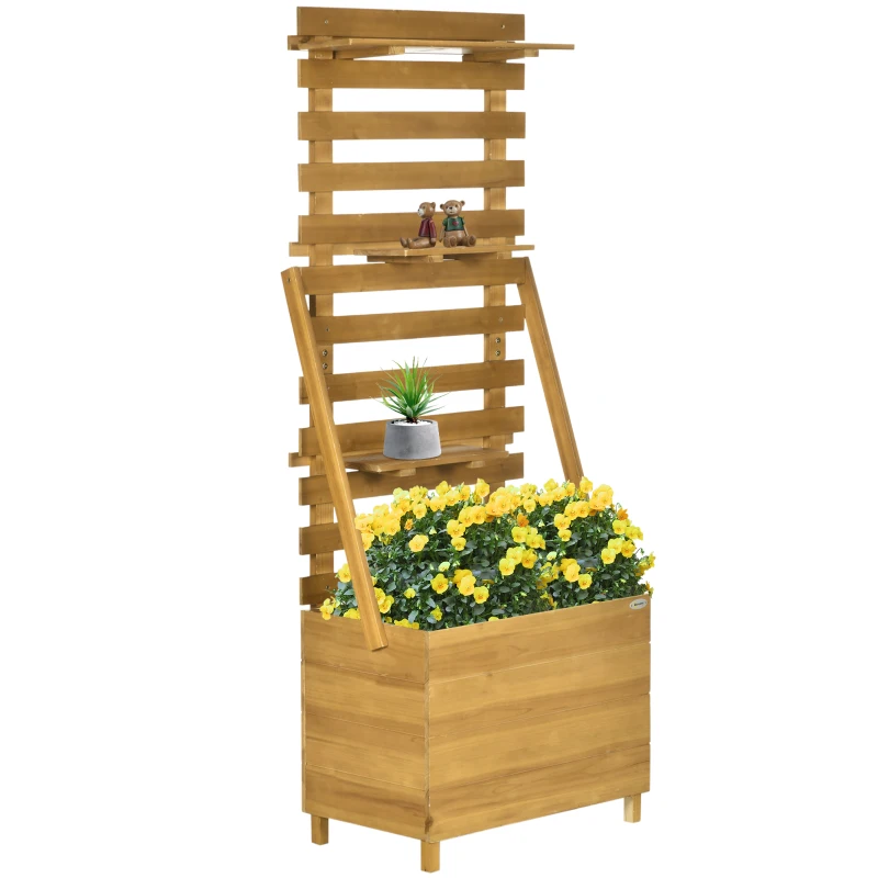 Outsunny Pată înaltă cu 3 rafturi, inclusiv rețea de susținere, rezistent la intemperii, lemn masiv, 63 cm x 39 cm x 160 cm, Natural