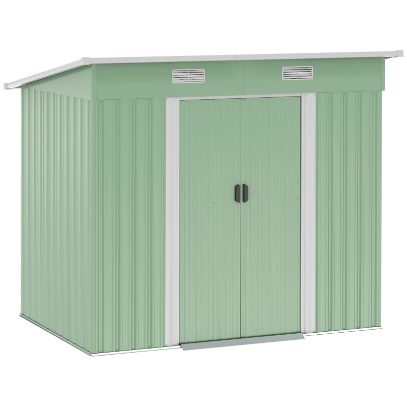 Outsunny Magazie de unelte din metal 2,3 m² 207 x 130 x 182 cm - Magazin pentru unelte cu acoperiș în pantă, fereastră, cadru de sol, verde