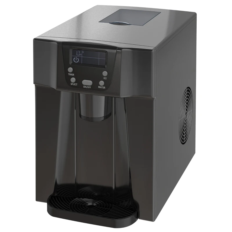 HOMCOM Machine à glaçons avec distributeur d'eau, ice maker, 12kg en 24h, 9 glaçons en 6-10 minutes, 25,2x38,9x36,3cm, noir