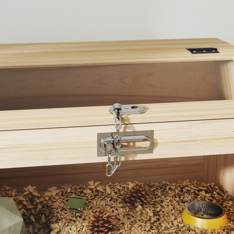 PawHut Cușcă pentru hamster din lemn, cu capac deschis, fereastră din acrilic 55 x 35 x 35 cm, efect lemn natural