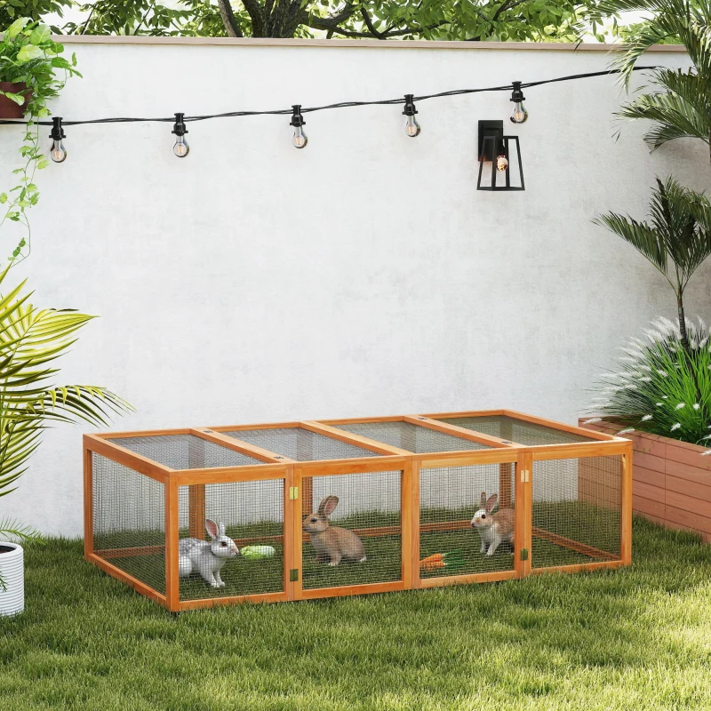 PawHut Clapier cușcă pentru iepuri exterior interior 2 uși superioare 181L x 100l x 48H cm lemn masiv pin