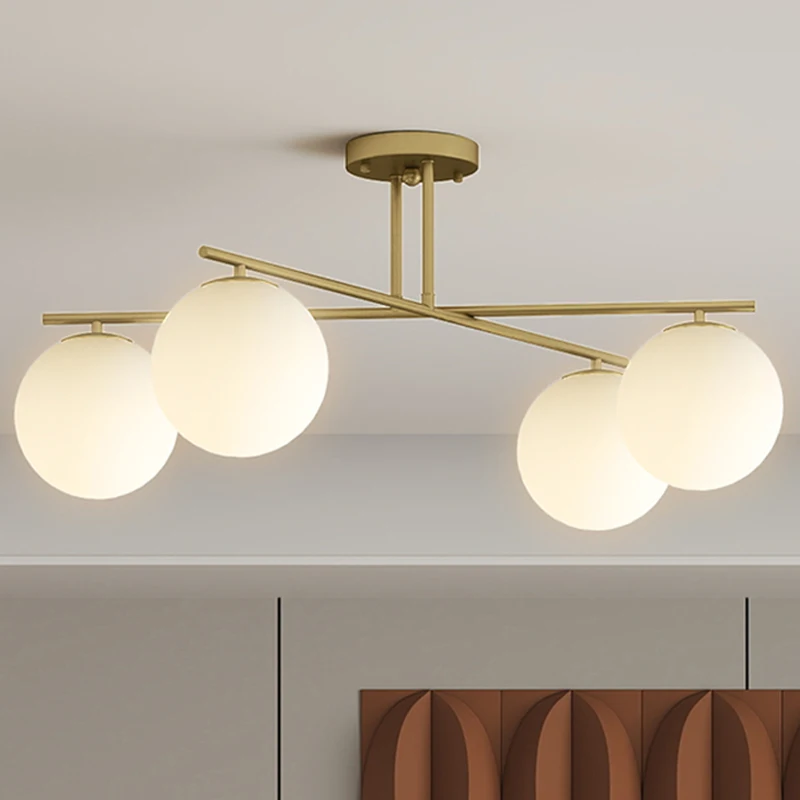 HOMCOM Plafonier candelabru modern cu 4 lumi cu soclu E14, montaj semi-aplatizat, aur si crem