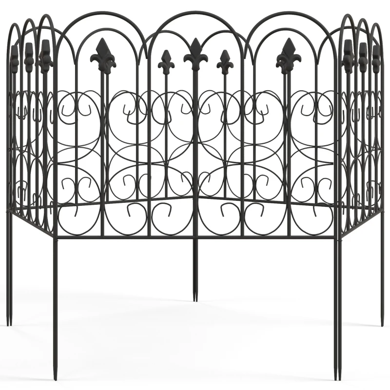 Outsunny Set de 5 garduri de grădină decorative din sârmă metalică antirugină pentru exterior, negru
