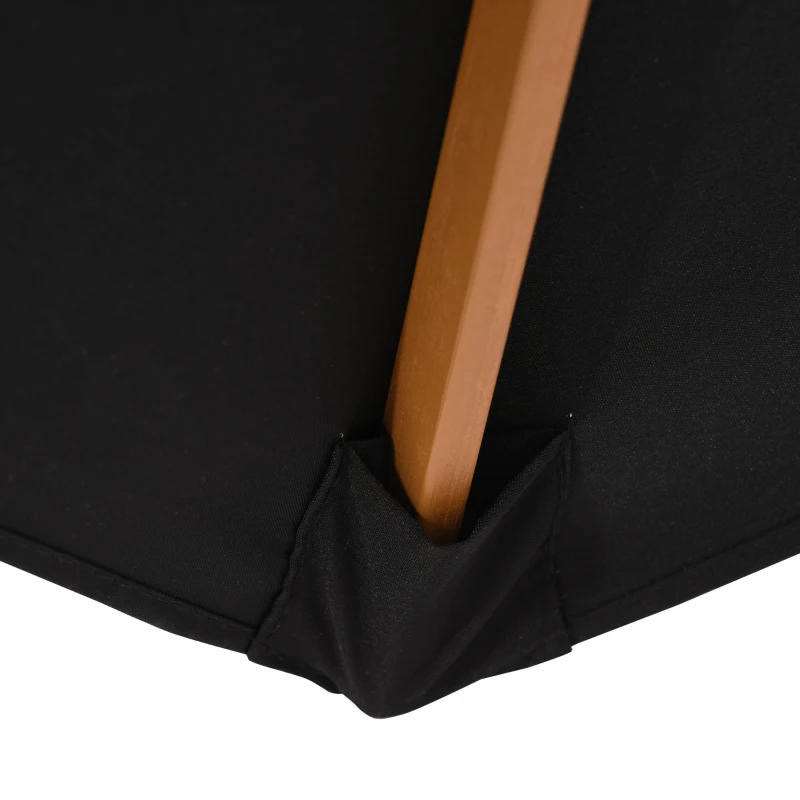 Outsunny Umbrelă de soare Ø 250 cm, umbrelă de balcon cu mecanism de tragere cu sfoară, umbrelă de plajă din bambus rezistent la vânt, umbrelă de piață pentru balcon terasă grădină, Negru
