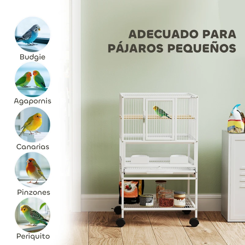 PawHut Colivie pentru Păsări cu Panouri Acrilice Cupe Suport Role și Raft Inferior 48x46x83 cm Alb