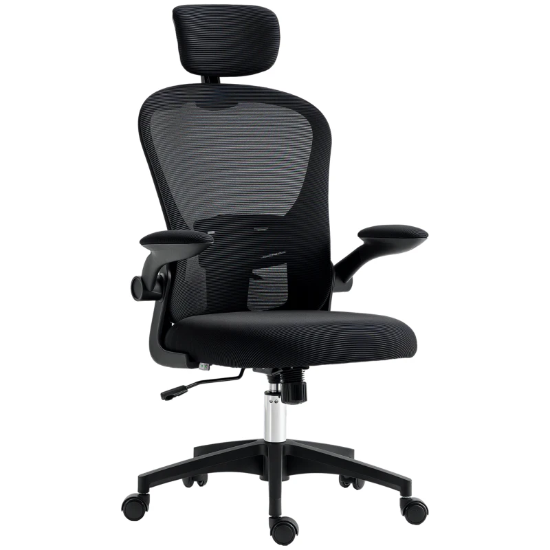 Vinsetto Scaun de Birou din Plasă Scaun de Escritorio Spătar Înalt Suport de Cap Ajustabil Suport Lombar 4D 62x64x120 cm Negru