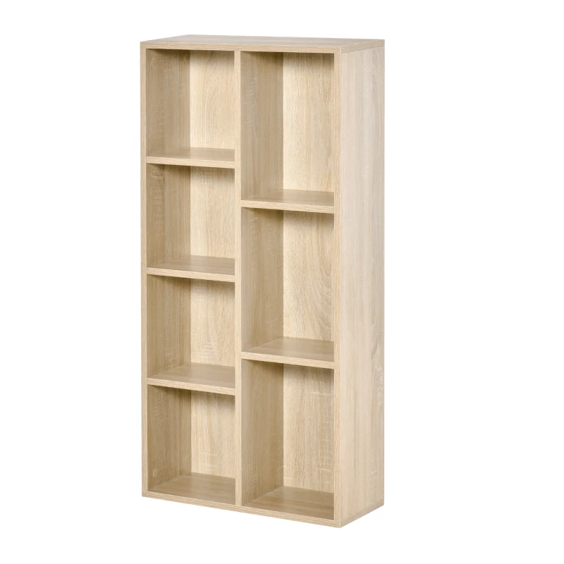 HOMCOM Bibliotecă de Lemn Raft de Cărți cu 7 Compartimente pentru Plante Fișiere 50x24x106 cm Roble