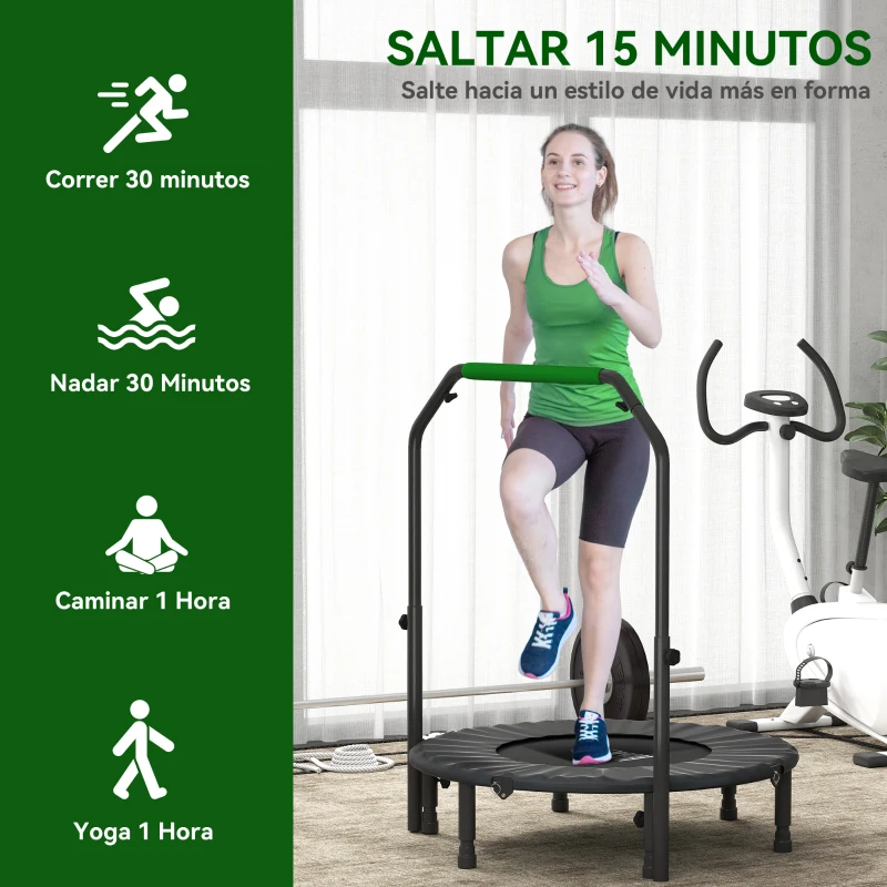 HOMCOM Cama Elástica Plegable Ø102 cm con Mango Ajustable Marco de Acero para Entrenamiento Piernas Cuerpo Negro y Verde