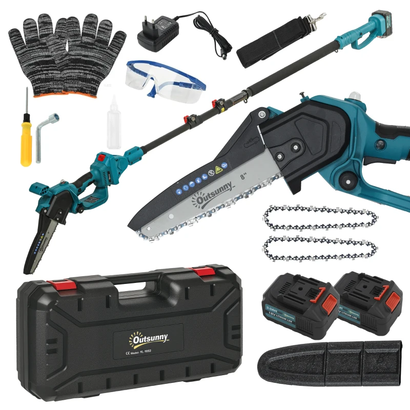 Outsunny Mini troncăouă uzdingțăță 8 polec 6000mAh 580W elăguęu un fil pour branches și jardin perche telescopique bleu