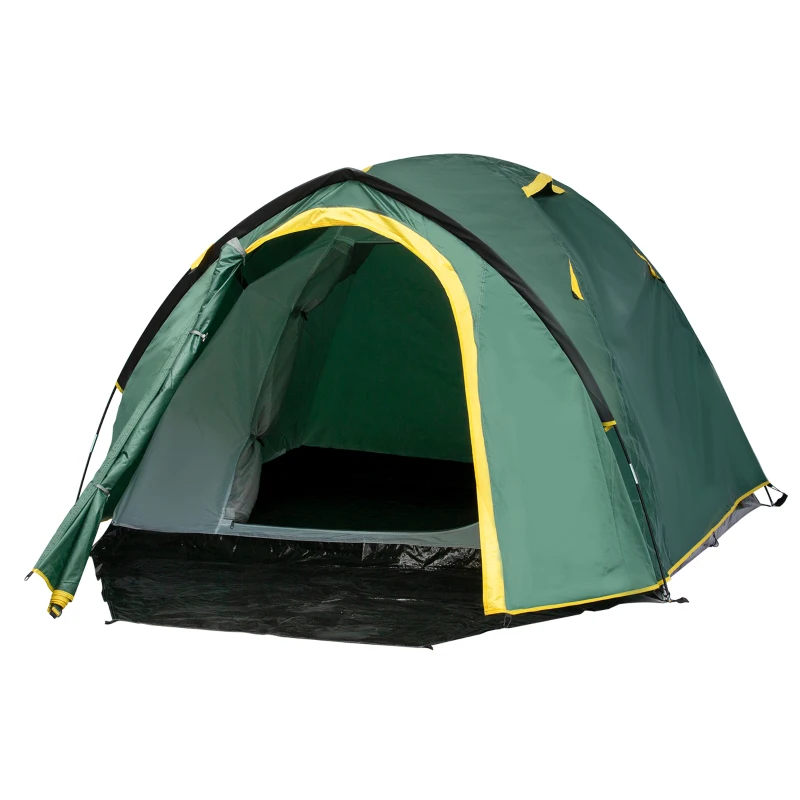 Outsunny Cort de camping 2-3 persoane cort cupolă impermeabil ușor ventilat ușor de montat 2 uși ferestre dim. 3,25L x 1,83l x 1,3H m fibră de sticlă poliester PE verde