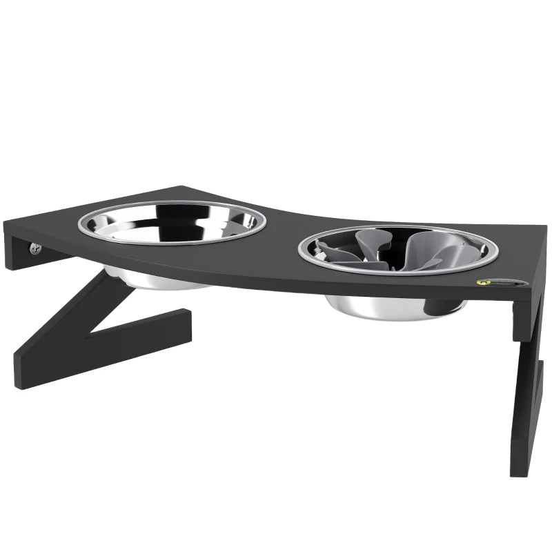 PawHut Suport pentru boluri câine ridicat cu suport, boluri câine cu 2 boluri din oțel inoxidabil de 1L 52,5 x 30 x 16,5 cm negru