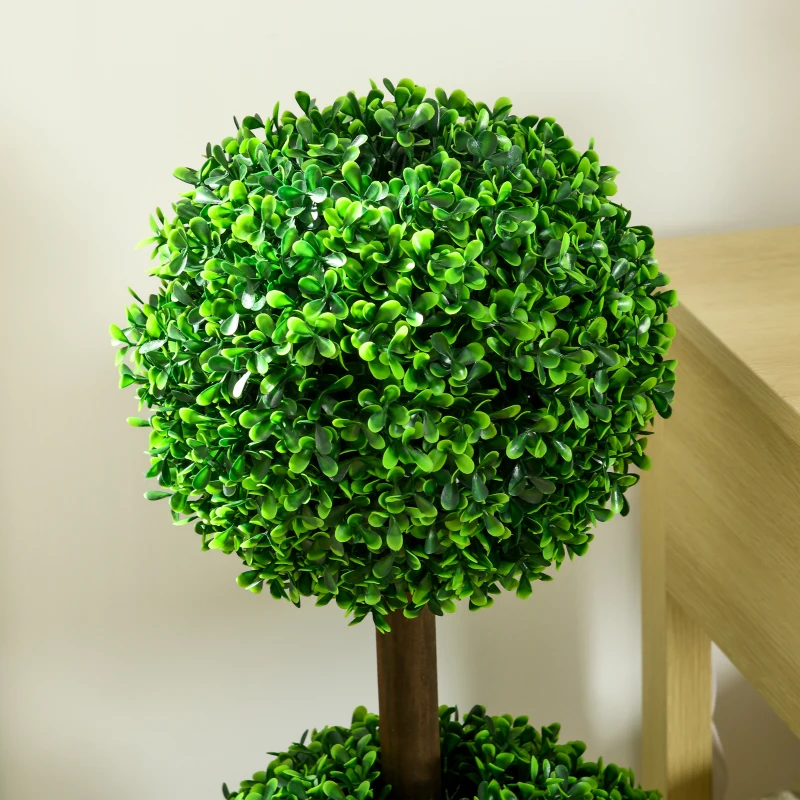 HOMCOM Set de 2 arbori buxus artificial cu dublă mingi cu trunchi și ghiveci inclus - înălțime 90 cm verde