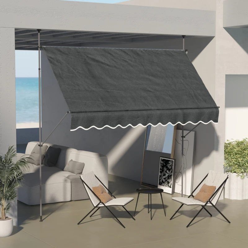 Outsunny Parasol Manual Retractabil 300x120x210-300 cm cu Manivela Inaltime Ajustabila Impermeabil si Anti-UV Gri Inchis